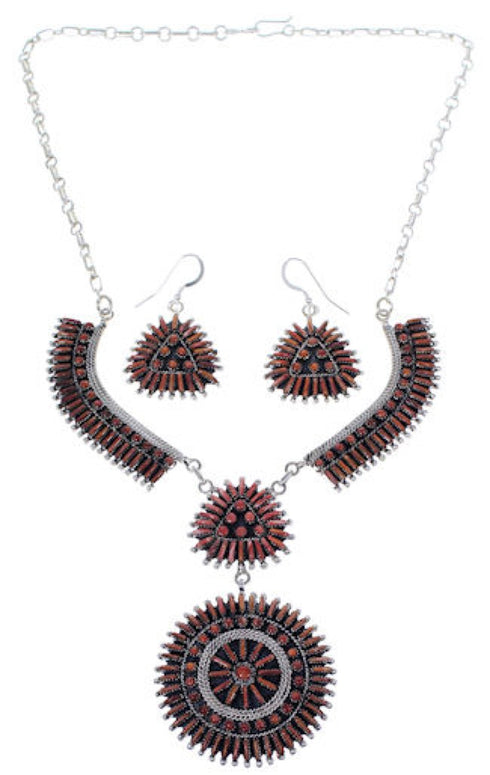 Silver Jewelry Red Oyster Shell Needlepoint Link Necklace Set PX37832